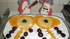 Pavê de abacaxi, pêssego e coco queimado diet