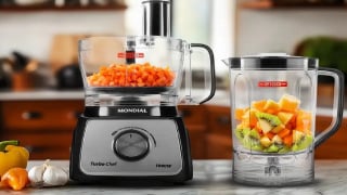 Quer ganhar tempo ao preparar suas refeições? O Multiprocessador Mondial 5 em 1 está com 46% de desconto e pode te ajudar!