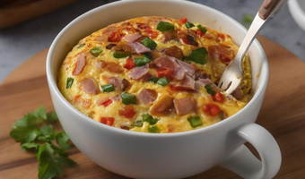 Omelete na caneca pronto em 2 minutos é o café da manhã rápido ou lanche prático com ovo perfeito