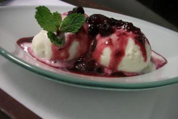 Frozen iogurte com calda de frutas vermelhas