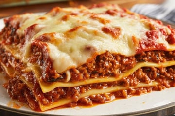 Lasanha de carne e molho branco com ingredientes na proporção certa