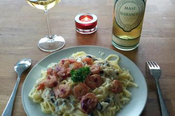 Fettuccine com Camarões Flambados