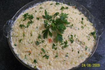 Arroz com camarão ao creme de queijo