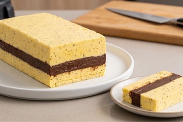 Mousse de maracujá trufado de corte sem gelatina e recheado com brigadeiro