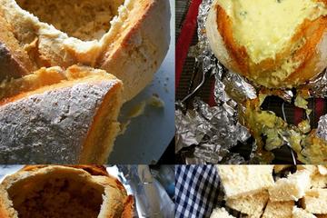 Fondue de queijo no pão italiano