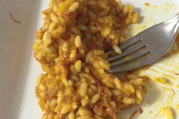 Risoto de abóbora japonesa com carne seca