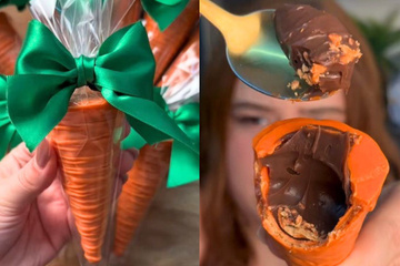 Cobri um cone de sorvete com chocolate colorido e fiz a melhor lembrancinha de Páscoa: todo mundo amou!