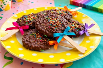 Pirulito de chocolate crocante e decorado para o Dia das Crianças