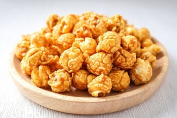Pipoca doce caramelizada com milho gourmet mushroom e caramelo que não queima