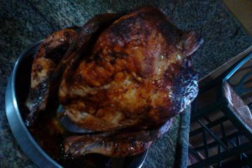 Frango assado com cerveja e sopa de cebola