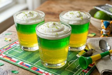 Gelatina verde e amarela de limão com maracujá para ver os jogos da Copa do Mundo