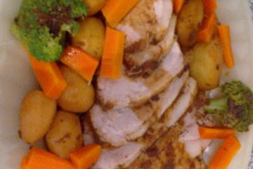Picanha suína com legumes