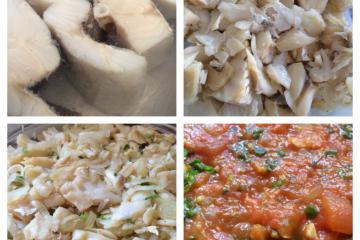 Bacalhau com batatas e molho de tomates