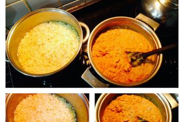Strogonoff de filé de frango desfiado com arroz ao curry