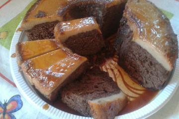 Pudim com bolo de chocolate