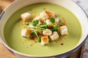 Sopa de ervilha na panela de pressão com batata e cenoura no ponto certo