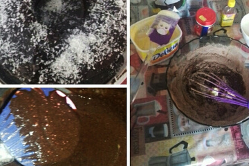 Bolo de chocolate e calda de chocolate