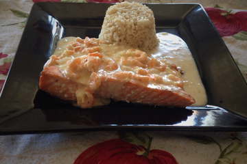 Salmão ao molho branco de camarão