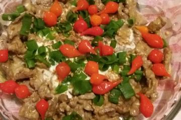 Tirinhas de carne com molho de queijo
