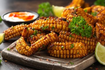 Costelinha de milho suculenta, bem temperada e vegana para servir como petisco prático