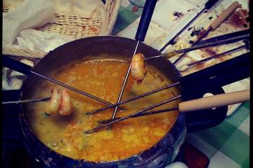 Fondue de camarão no leite de coco maravilhoso