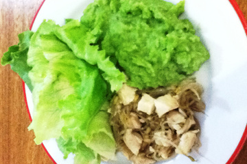 Purê de batatas e rúcula