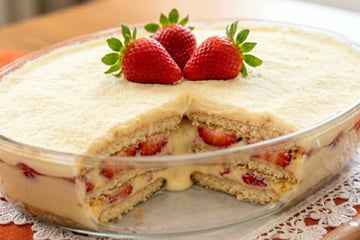 Pavê de morango que não solta água e tem creme firme