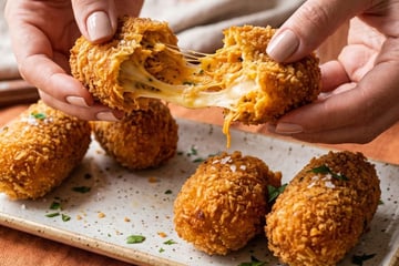 Bolota proteica recheada com frango desfiado e queijo na airfryer: crocante e sabororsa