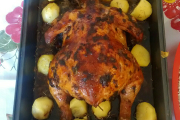 Frango recheado e assado na cerveja preta