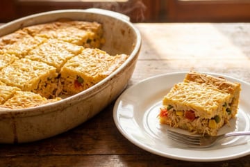 Torta de liquidificador salgada de frango desfiado com farinha de aveia fit, leve e prática