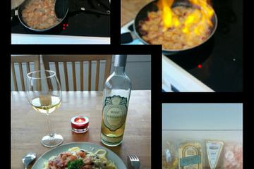 Fettuccine com Camarões Flambados