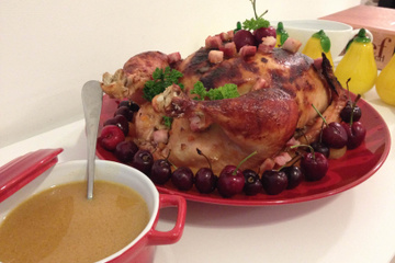 Fiesta Seara com molho de laranja e croutons de bacon