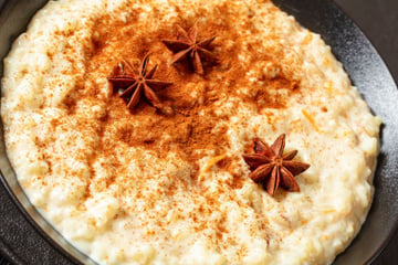 Arroz doce com leite em pó sem açúcar adicionado que ainda fica docinho