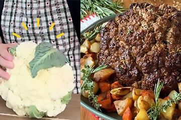 Parece peru de Natal, mas é uma couve-flor assada com molho de cogumelos para servir como prato principal, aprenda a receita vegana!