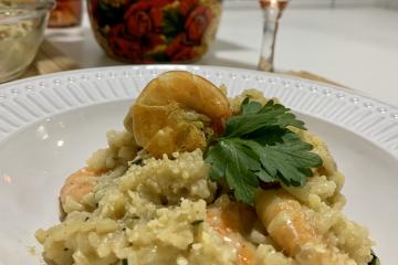 Risoto de Camarão e Gorgonzola no Pão Italiano - Risoto do Feu