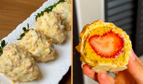 Bombom de morango cravejado com brigadeiro de maracujá: a sobremesa viral ganha uma versão ainda mais gostosa e crocante