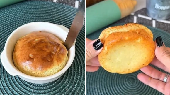 Pãozinho caseiro fica pronto em 5 minutos, mas o tempo pode variar um pouco de acordo com o tamanho da forma utilizada (Créditos: Reprodução/@patytorresrj/Instagram)