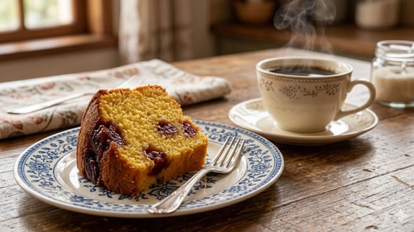Bolo de fubá com goiabada forma a dupla perfeita com um cafezinho passado na hora (Créditos: Imagem gerada com IA)