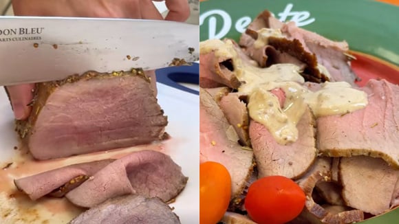 Dá para usar o rosbife em sanduíches, tábuas de frios, saladas ou sozinho com um molho cremoso (Créditos: Reprodução/@dehwerneck/TikTok)