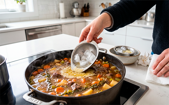 O truque do gelo na gordura de sopas e caldos funciona mesmo? TudoGostoso ensina quando vale a pena usar