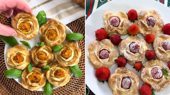 Esse é meu petisco favorito do Natal: flor de massa de pastel com recheio salgado e doce muito fácil de fazer
