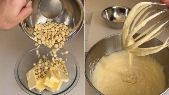 Brownie de chocolate branco fica pronto em poucos passos (Créditos: Reprodução/@felipekoiff/Instagram)