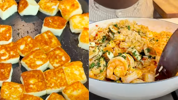Arroz de camarão com queijo coalho em cubinhos fica inacreditável de tão saboroso, você não vai querer fazer diferente depois que provar