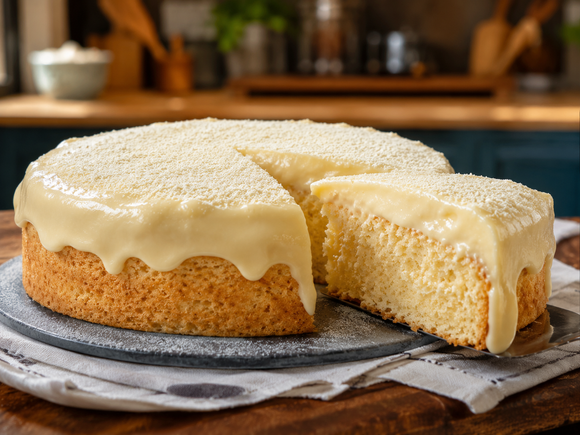 Esse bolo de leite em pó com cobertura cremosa vai te fazer voltar à infância no primeiro pedaço