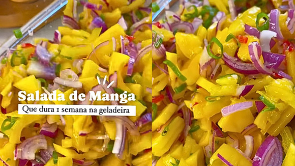 Salada de manga agridoce e refrescante para aproveitar a fruta da estação e todos os seus benefícios de um jeito delicioso!
