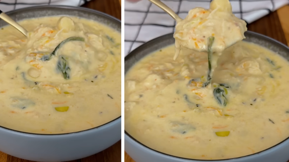 Nem caldo, nem canja: essa sopa de nhoque com frango super cremosa é tudo o que você precisa nos dias frios