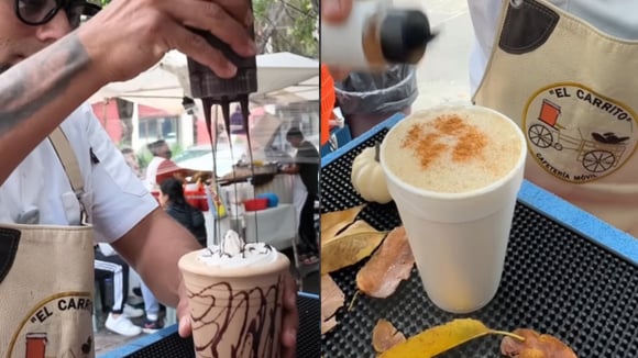 Juan prepara bebidas quentes e geladas e tem até opções sazonais, como a bebida de abóbora no outono (Créditos: Reprodução / Instagram @desayunos_el_carrito)