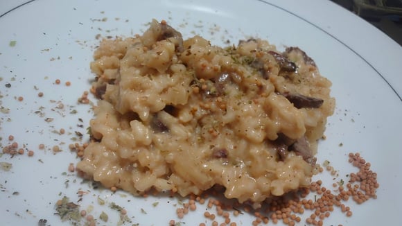 Risoto de filé mignon e mostarda finalizado com temperos diversos (Créditos: TudoGostoso/Raul Carneiro)