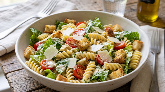 Esqueça a salada sem graça: essa versão com macarrão e molho ceaser vai virar sua receita favorita da semana
