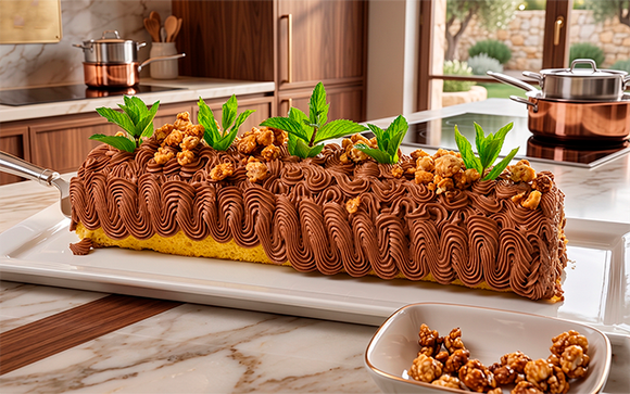 Uma sobremesa espetacular que parece de confeitaria, mas é mais fácil do que você imagina: rocambole espanhol de chocolate e avelã com uma massa fofinha e um recheio cremoso de chocolate amargo